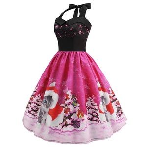 💥Christmas Dress🎄Halter Dress ❄️ Vintage 50’s Retro Cocktail/Party Dress💥